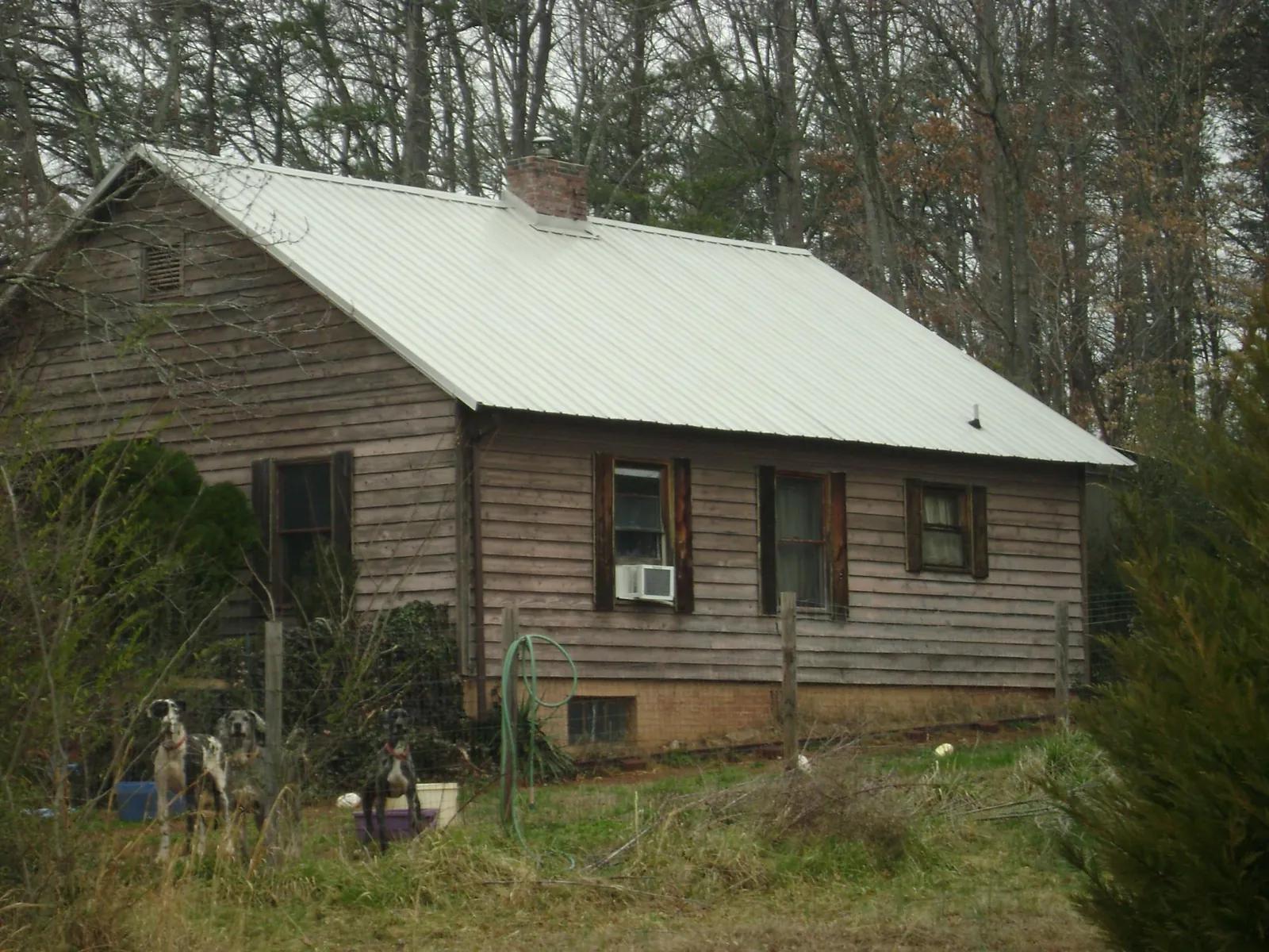 White metal roof on an old wood sided farmhouse, from a Metal Roof Installation job in Chadwick